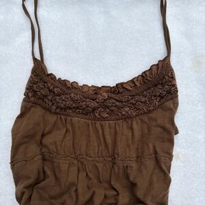 y2k boho fairycore brown basic cami top with ruffles
